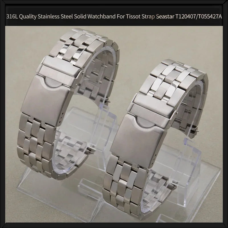 Solid 316L Stainless Steel Watch Bracelet, 21mm 23mm, for Tissot Seastar T120407 T055427A, Silver Watch Band