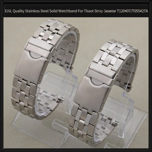 Solid 316L Stainless Steel Watch Bracelet, 21mm 23mm, for Tissot Seastar T120407 T055427A, Silver Watch Band