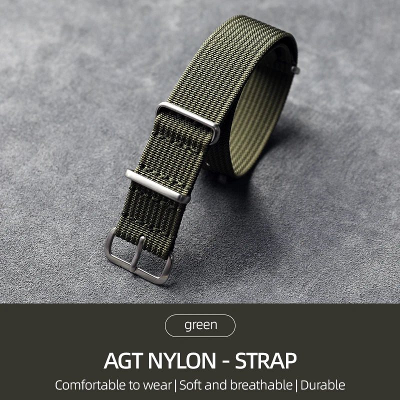 20 22MM Braided Nylon Strap, Green, Gray, Blue, Soft Breathable Watchband for Men, High Density Bracelet