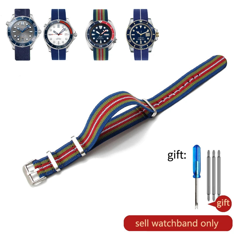 Retro Parachute Nylon Watch Strap for Rolex Tudor Biwan Omega Heuer IWC Men High-Density Knit 18 20 22mm Replacement Accessories