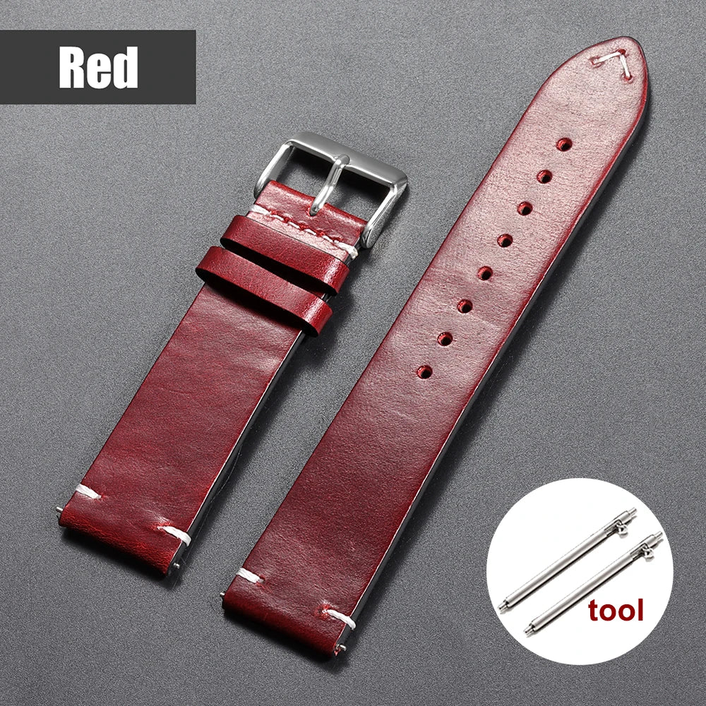 Bracelet de montre en cuir huilé vintage 18 mm 20 mm 22 mm 19 mm 21 mm 24 mm, sangle en cuir de vachette à couture universelle pour Seiko pour Omega