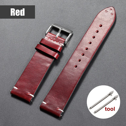 Bracelet de montre en cuir huilé vintage 18 mm 20 mm 22 mm 19 mm 21 mm 24 mm, sangle en cuir de vachette à couture universelle pour Seiko pour Omega