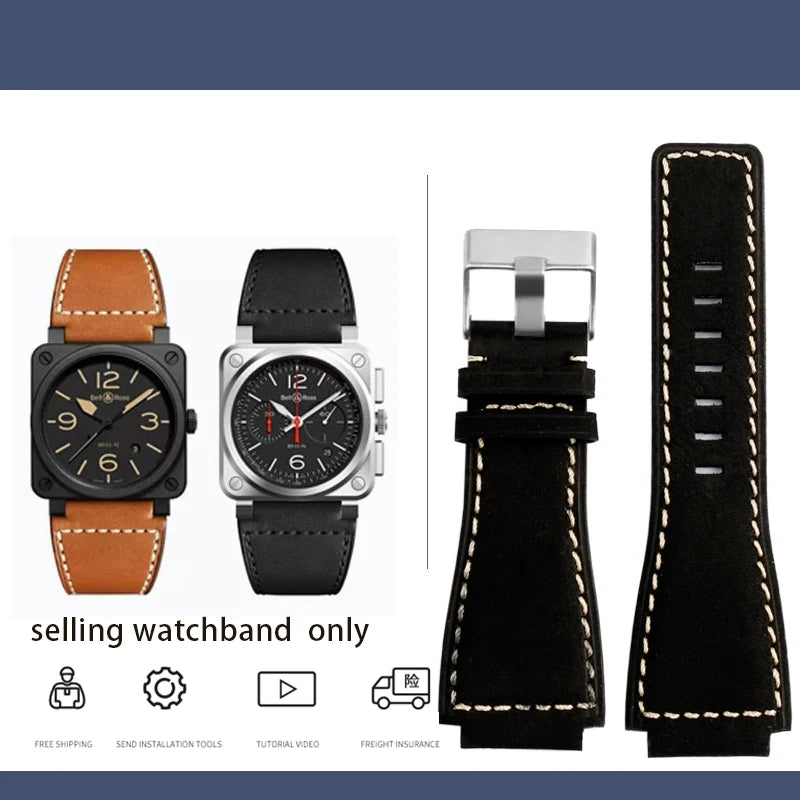 Cinturino in vera pelle da uomo, accessori speciali per orologi, cinturino da 24 mm, serie BELL ROSS BR01 BR03
