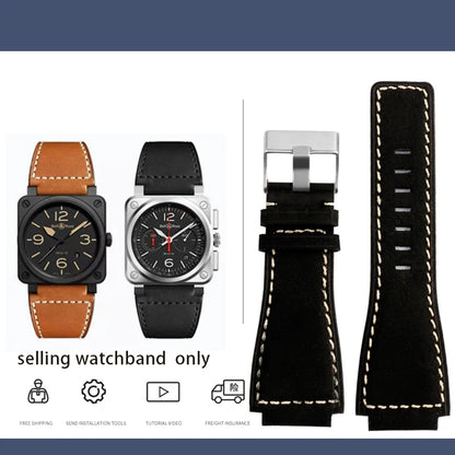 Cinturino in vera pelle da uomo, accessori speciali per orologi, cinturino da 24 mm, serie BELL ROSS BR01 BR03
