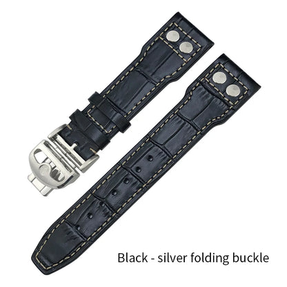 Bracelet de montre riveté en cuir véritable de vache, 20mm 21mm 22mm, pour IWC Big Pilot'S WATCHES marron, boucle pliante