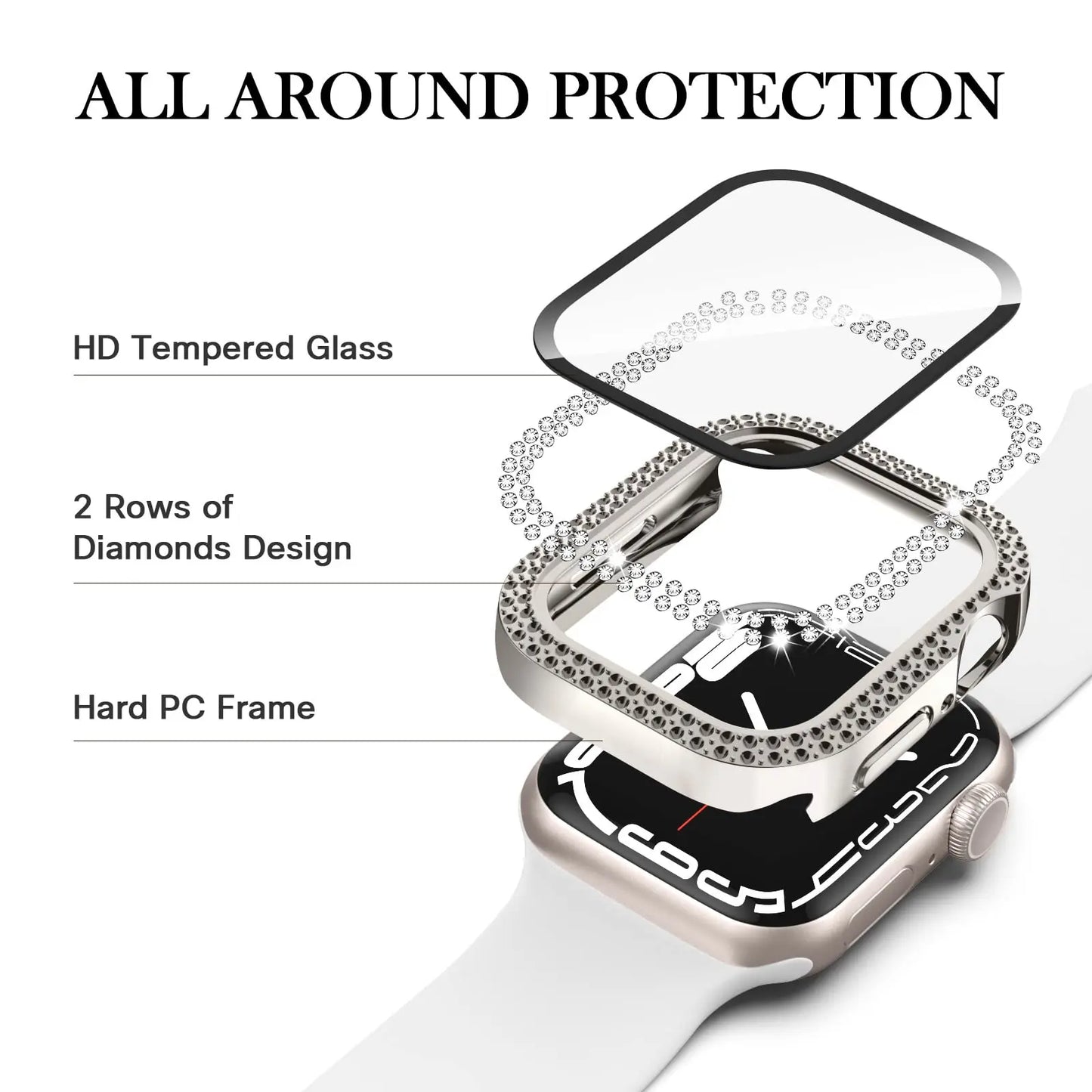 Coque en verre et diamant pour Apple Watch, 46mm 40mm 44mm 41mm 42mm 45mm, protection antichoc brillante, iWatch série 11 10 9 SE 7 8