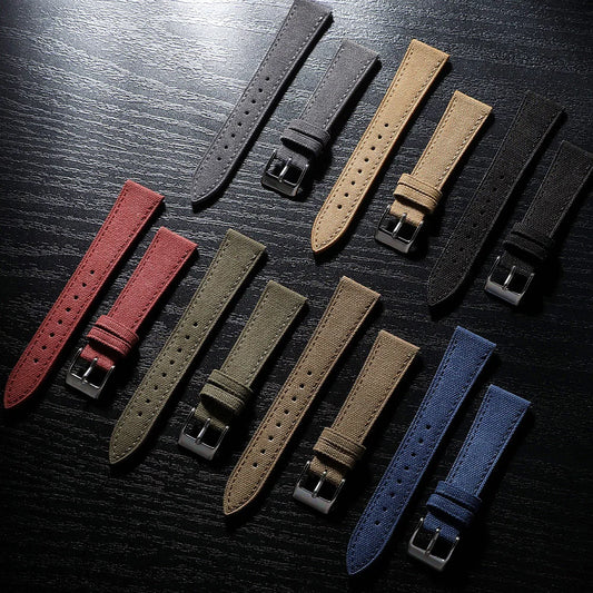 20mm 22mm Vintage voile tissu bracelet de montre tissu bracelet en cuir rétro toile libération rapide bracelet de montre pour hommes