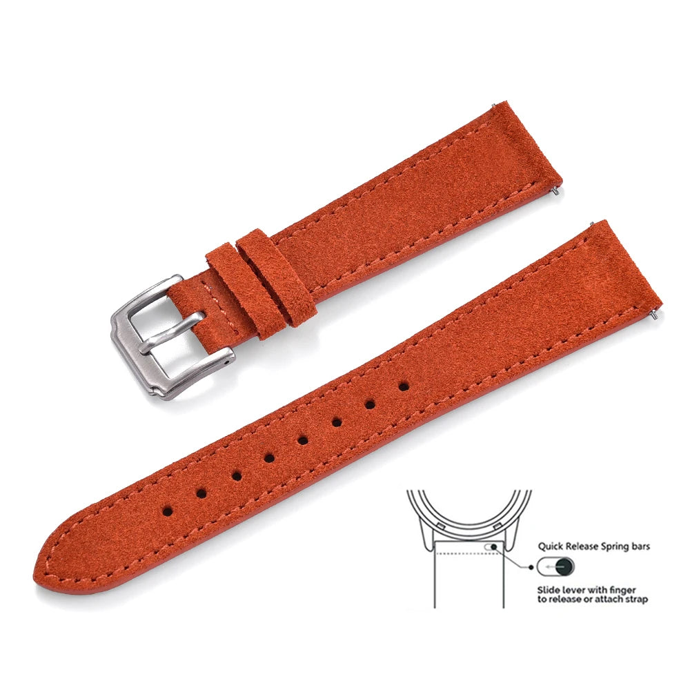 Soft Suede Leather Watch Strap, 18mm 19mm 20mm 22mm, Quick Release for Huawei GT2 GT3 42mm 46mm, Vintage Replacement Belts
