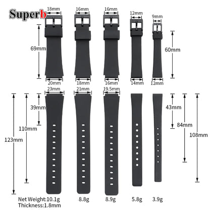 Bracelet de montre universel en caoutchouc et résine noir 12mm 14mm 16mm 18mm 20mm pour montre électronique Casio, style classique, pour hommes et femmes