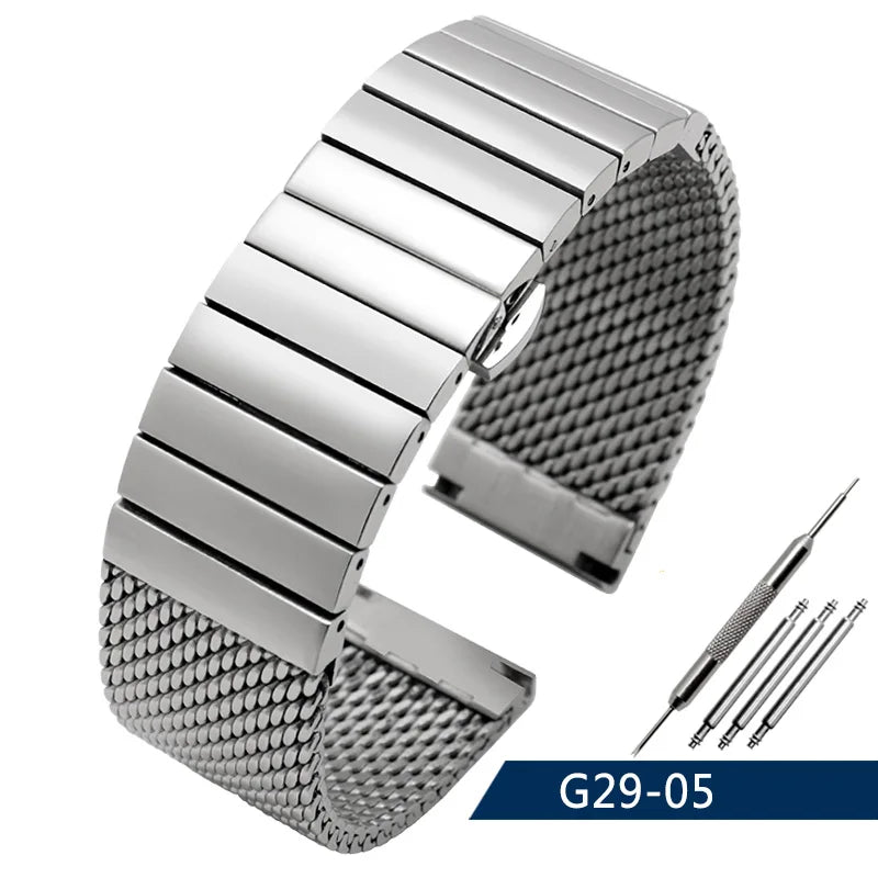 Cinturino in maglia d'acciaio shark diver, 20/22/24 mm, per orologio milanese, Bracciale in tessuto, chiusura doppia, per Breitling Omega