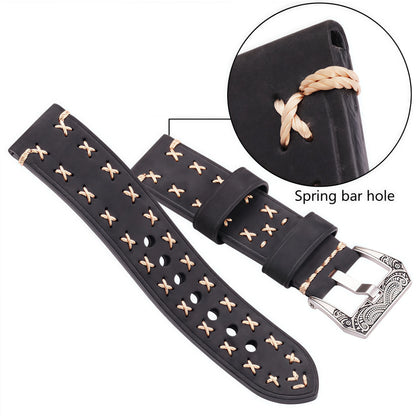 Handmade Watch Straps with Retro Stainless Steel Buckle 22mm 24mm Men Women Genuine Leather Watch Band Bracelet Belt Watch Accessory