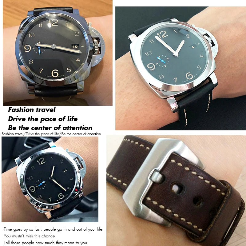 Bracelet de montre en cuir véritable, 24mm 26mm, pour Panerai LUMINOR PAM111 PAM 441, Style rétro, fait à la main