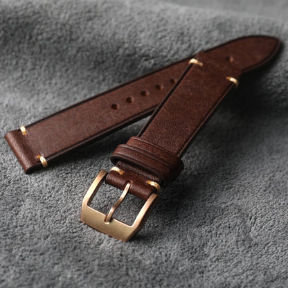 Bracelet en cuir de vache fait à la main, 20MM 21MM marron vert noir Style Vintage, montre en Bronze, boucle en Bronze