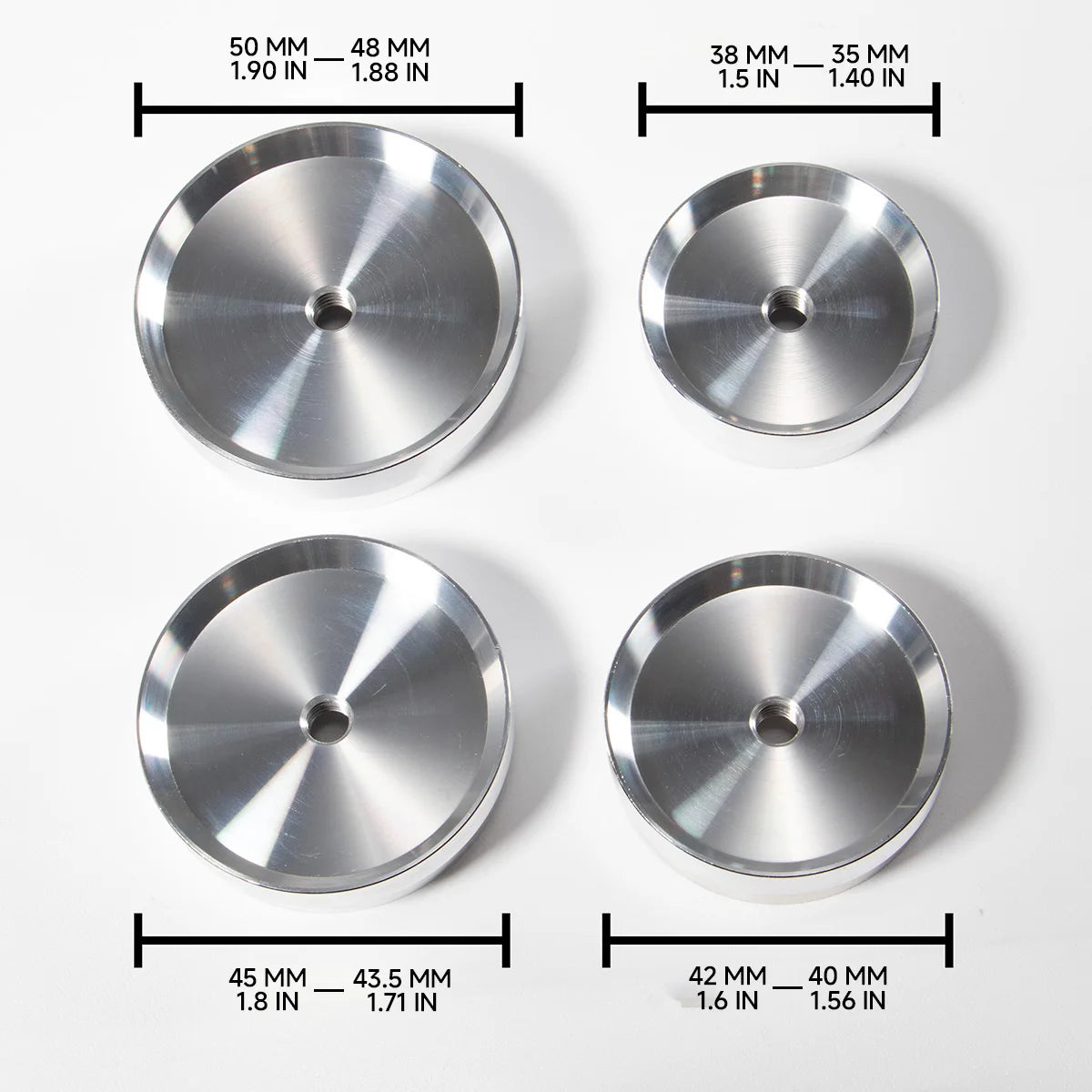 Kit de 4 matrices en aluminium extra larges pour boîtier de montre et presse à verre 35mm - 50mm – Outils de réparation de montres pour horloger