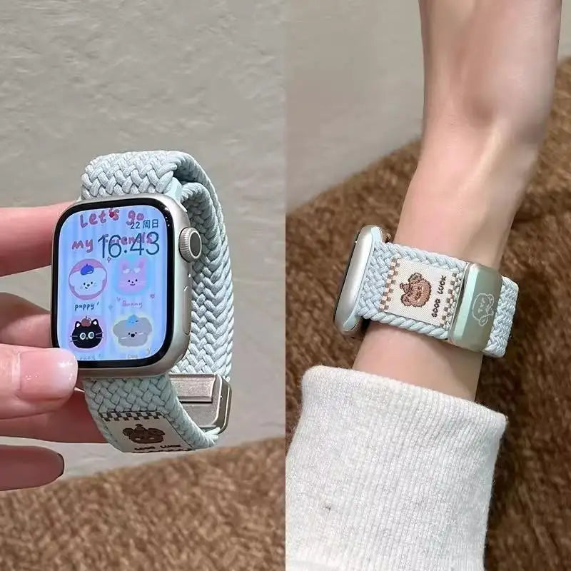 Braided Nylon Strap with Magnetic Buckle for Apple Watch 46mm 40mm 45mm 41 44mm 49mm 42mm Series Ultra 11 10 9 8