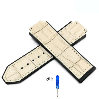 Genuine leather watch strap for HUBLOT Big Bang series with silicone case back. Watch strap accessories, 25mm x 19mm, with tools.