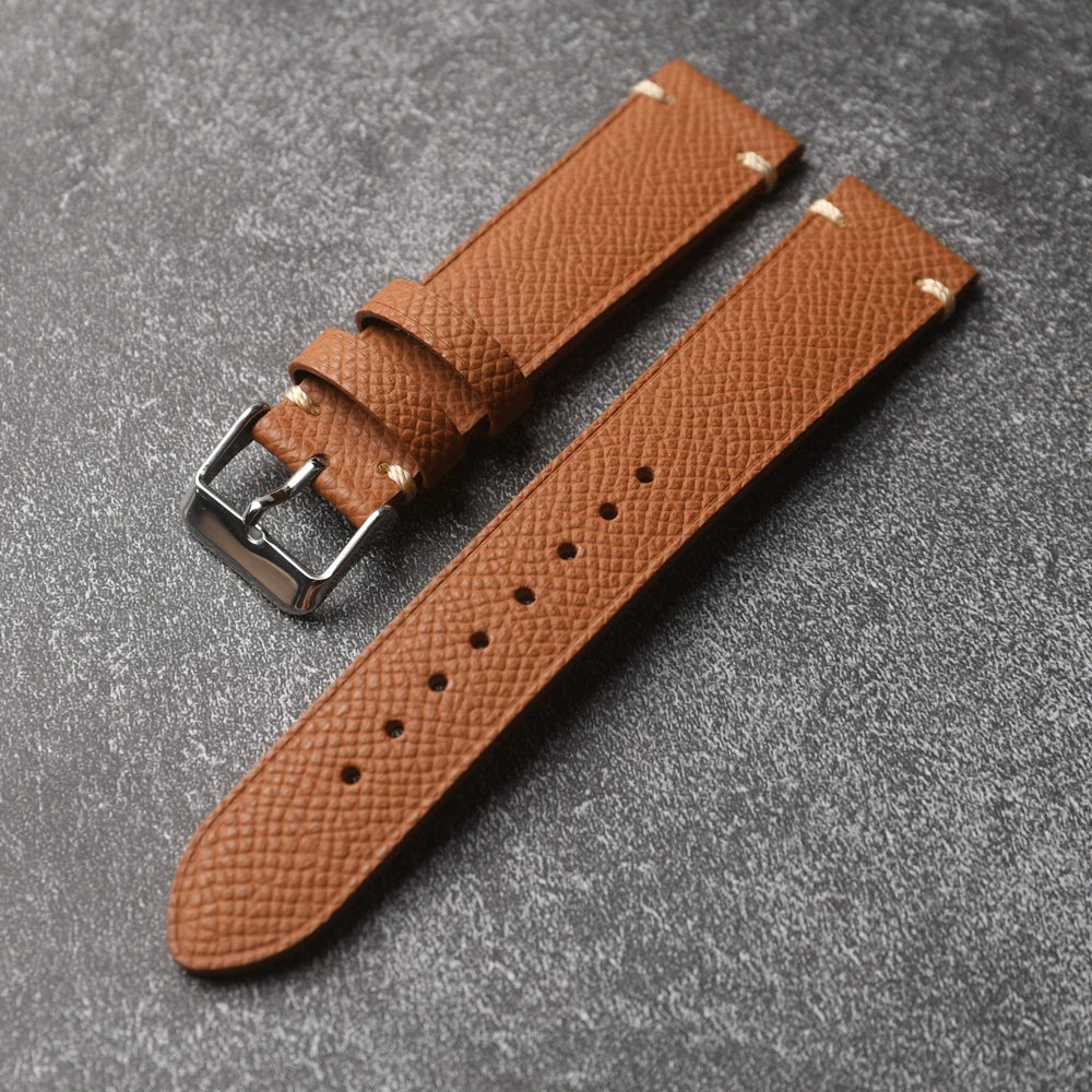 Handmade genuine leather strap, 18 19 20 22MM brown black grey, soft Italian genuine palm grain leather strap, vintage style