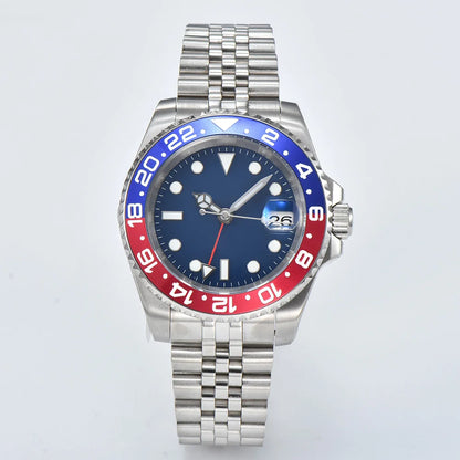 Cinturino in acciaio da 20 mm - cinturino di ricambio per orologio da uomo accessorio argento/nero, adatto per cassa GMT, con fibbia pieghevole scorrevole