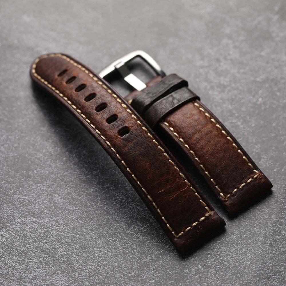 Cinturino in pelle bovina italiana di alta qualità, 20 22 24 26MM, fatto a mano da uomo, cinturino morbido in pelle vintage per PAM111 441