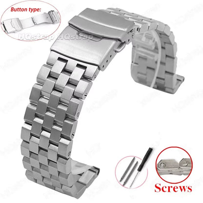 Bracelet de montre en acier inoxydable entièrement solide de haute qualité 18mm 20mm 22mm 24mm 26mm Bracelet à Interface plate avec outil Bracelet de montre en métal