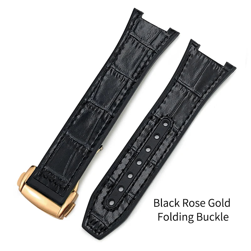 Concave Rubber Cowhide Watch Band, Silicone Leather Watch Strap, Special for Omega Constellation Foldover Structure, 25mm * 14mm