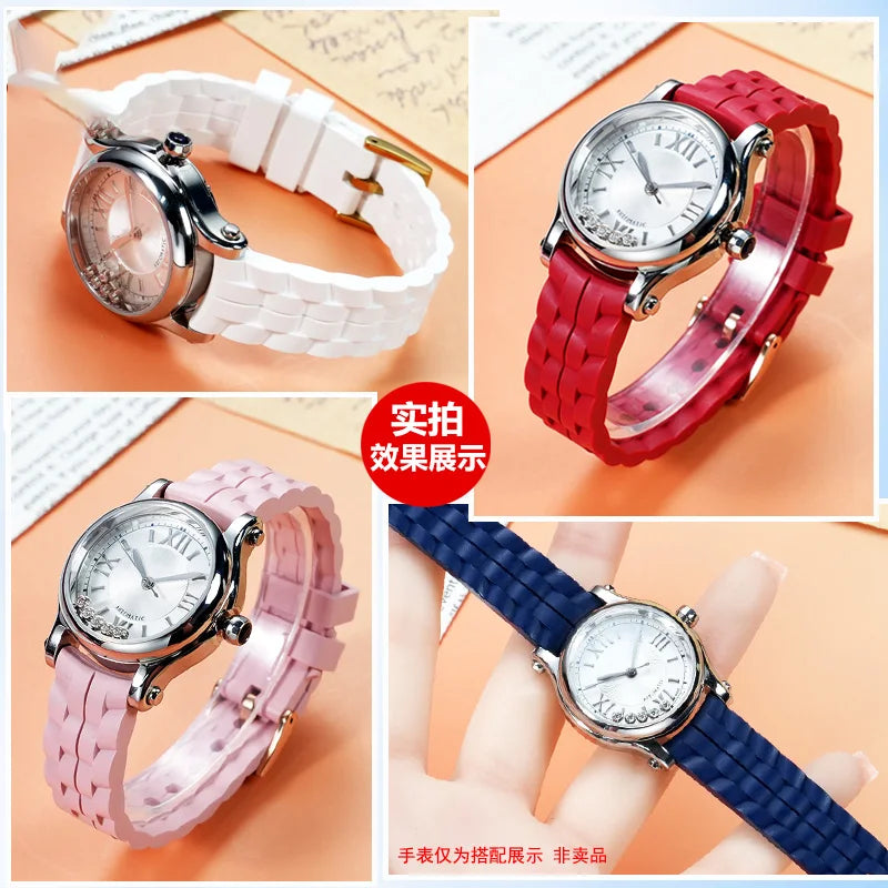 Montre Chopard Happy Diamond avec bracelet en silicone pour femme, bracelet de montre en caoutchouc étanche 15mm 18mm