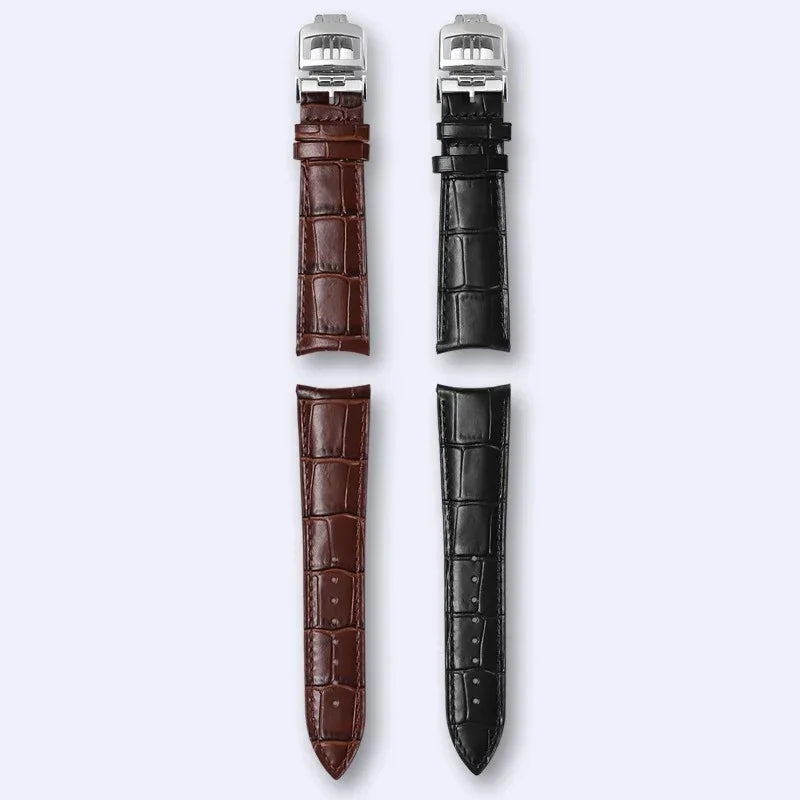 Compatibile con Jaeger-LeCoultre Master Ultra Thin, cinturino in vera pelle con chiusura deployante, estremità curva 20 mm marrone nero