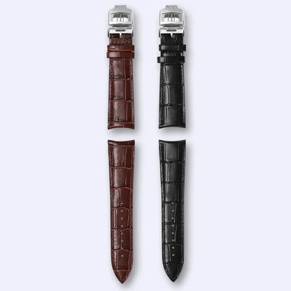 Compatibile con Jaeger-LeCoultre Master Ultra Thin, cinturino in vera pelle con chiusura deployante, estremità curva 20 mm marrone nero