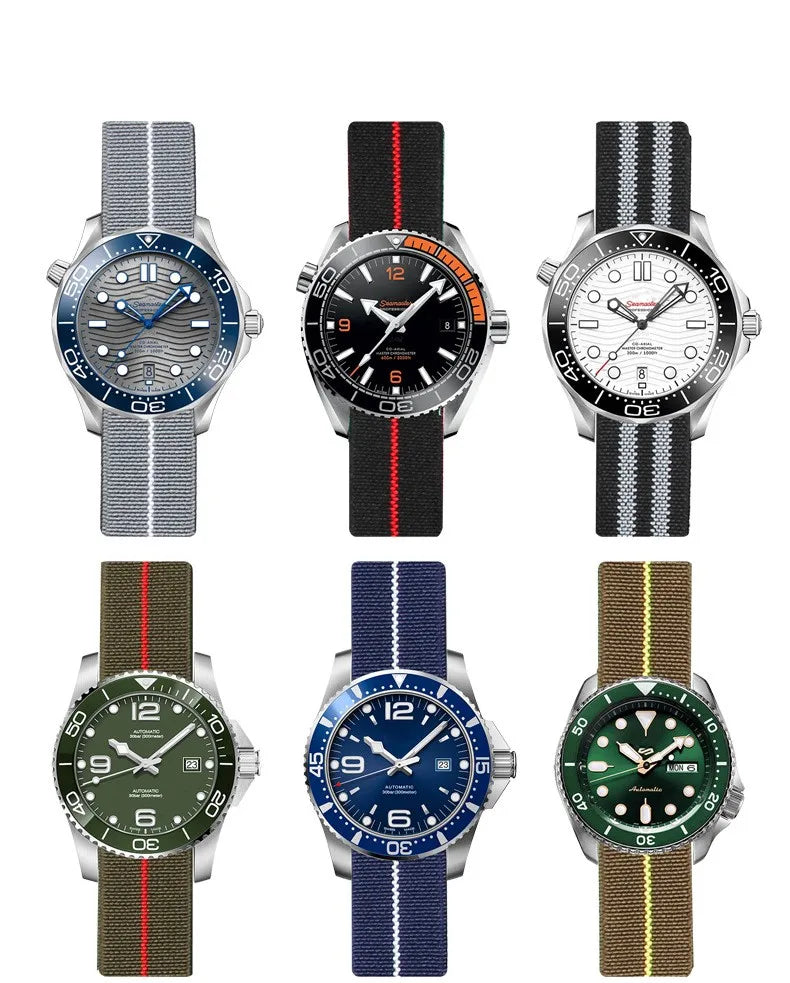Premium Quality Nylon Watch Strap, 18mm 20mm 22mm, Black, Green, Khaki, Grey, Elastic, Replacement Bracelet for Men
