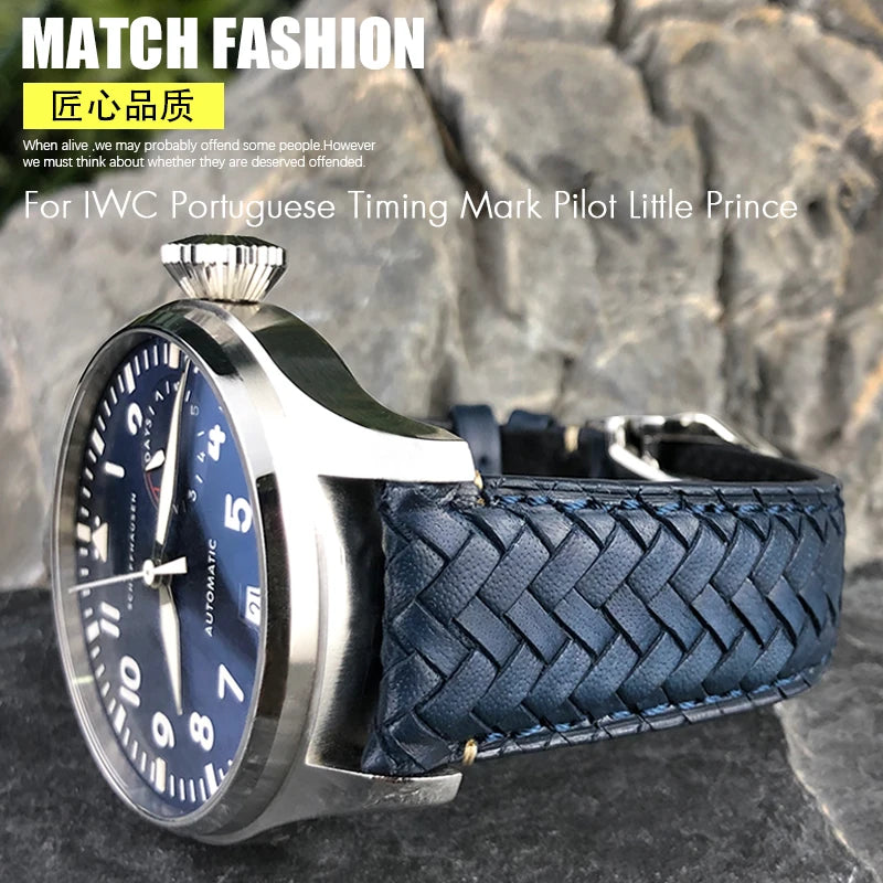 Cinturino per orologio intrecciato in pelle bovina, 22mm 20mm 21mm, adatto per orologi da pilota IWC Portugieser Portofino IW5007, cinturino in morbida pelle blu
