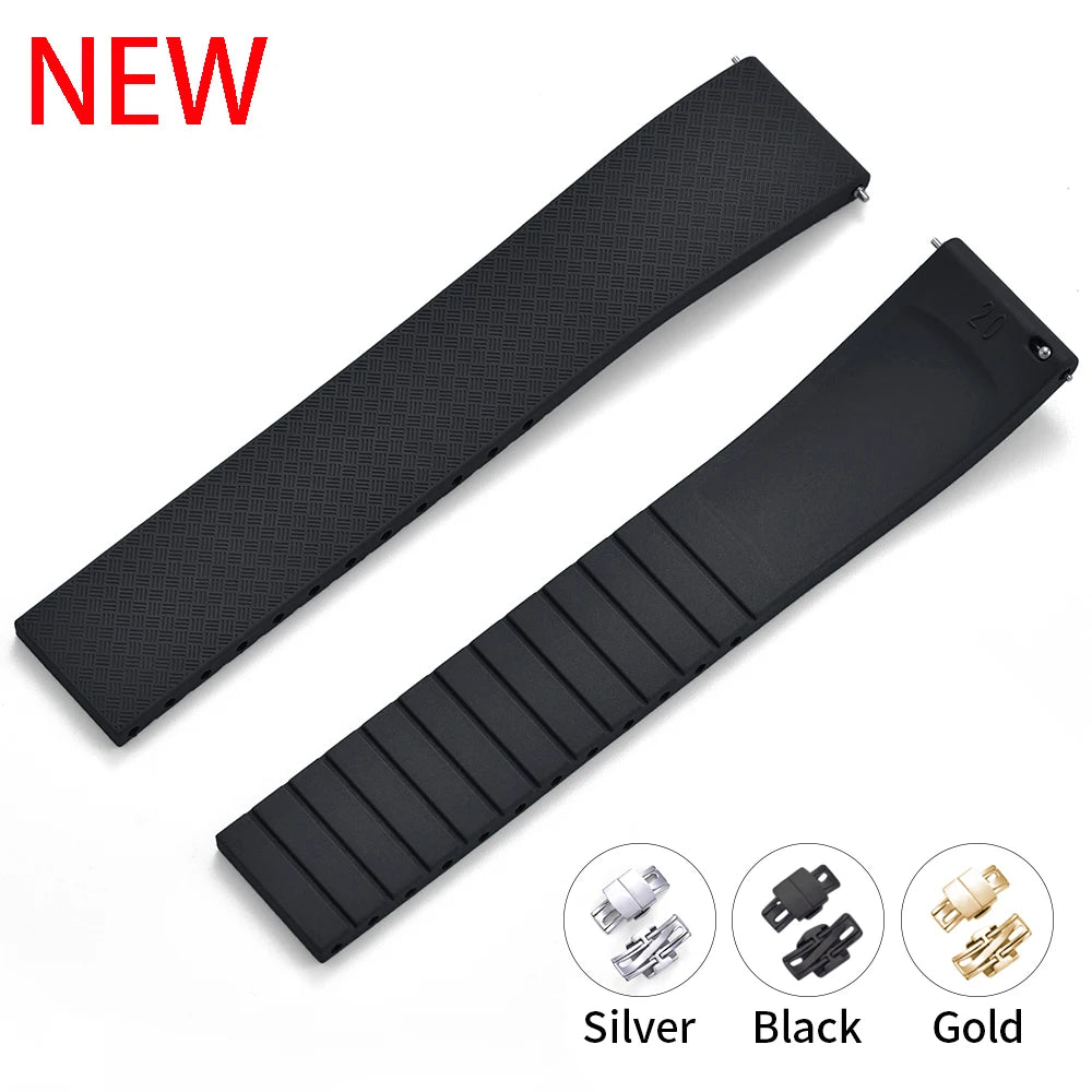 CTS bracelet de montre en caoutchouc fluoré à dégagement rapide 18mm 19mm 20mm 22mm boucle papillon nouveau FPM FKM bracelet souple étanche pour couper à la taille