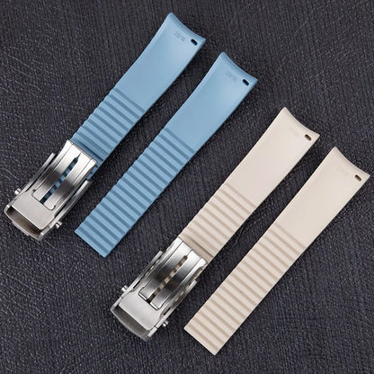 Cinturino per orologio in gomma FKM con estremità curve a sgancio rapido CTS 20/21/22 mm, dimensione regolabile, fibbia deployante, per Omega, Mido, Seiko, IWC, S