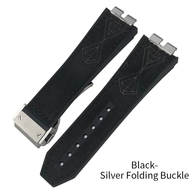 Cinturino per orologio in vera pelle di alta qualità a sgancio rapido da 27 mm per Hublot Big Bang 411, cinturino in pelle bovina con fibbia deployante da uomo