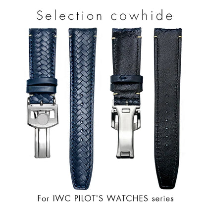Bracelet de montre tissé en cuir de vachette pour IWC, bracelet de montre en cuir véritable, extrémité incurvée, marque de pilote portugaise, haute qualité, 20mm, 21mm, 22mm