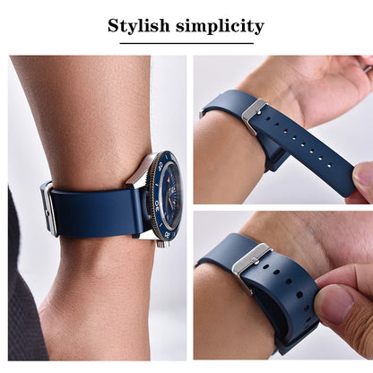 Premium quality smooth flat FKM rubber watch strap 16mm 18mm 20mm 22mm 24mm quick release soft rubber watch straps
