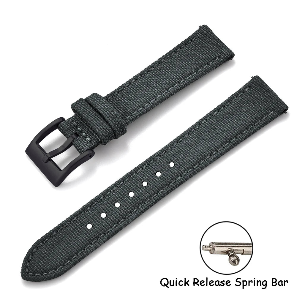 Watch Strap in Leather and Sailcloth, 18mm 20mm 22mm, for Nylon Cordura Strap, Quick Release Leather Strap for Omega Seiko Cartier Belt