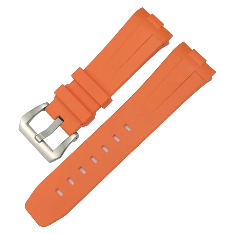 Bracelet de montre en caoutchouc et Silicone 24mm, extrémité incurvée pour PANERAI, boucle pliante, noir, vert, Orange, Bracelets de plongée, outils gratuits