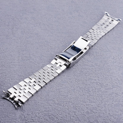 Jubilee silver watch strap with hollow curved end, solid screw links, strap for SeaM 5, SNXSCafe K1, SNXS75, SNXS77, SNXS79K1, SNX79J1, 19mm