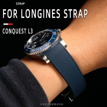 Rubber and silicone watch strap, 21mm, for Longines, Quest, Hydroquest, L3, waterproof belt, folding buckle, accessories