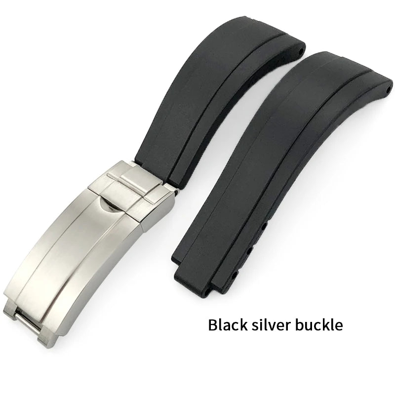 Uhrenarmband aus Kautschuk, 20mm 21mm 18mm 19mm, passend für Rolex Daytona Yacht Master Oysterflex, Silikonarmband, Faltschließe mit Feinverstellung