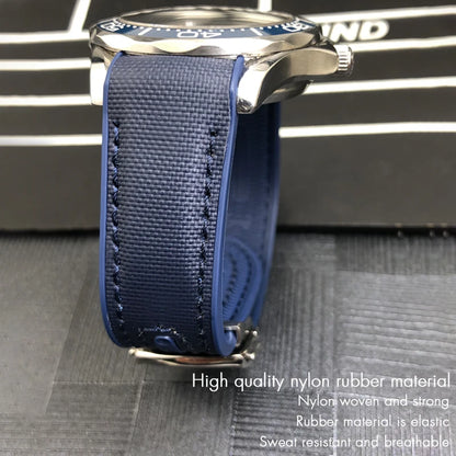 Nueva correa de reloj de caucho compuesto de piel de vaca y tela de nailon, adecuada para Omega Seamaster 300 Planet Ocean 600, 22 mm, 21 mm, 20 mm, 19 mm, correa de reloj