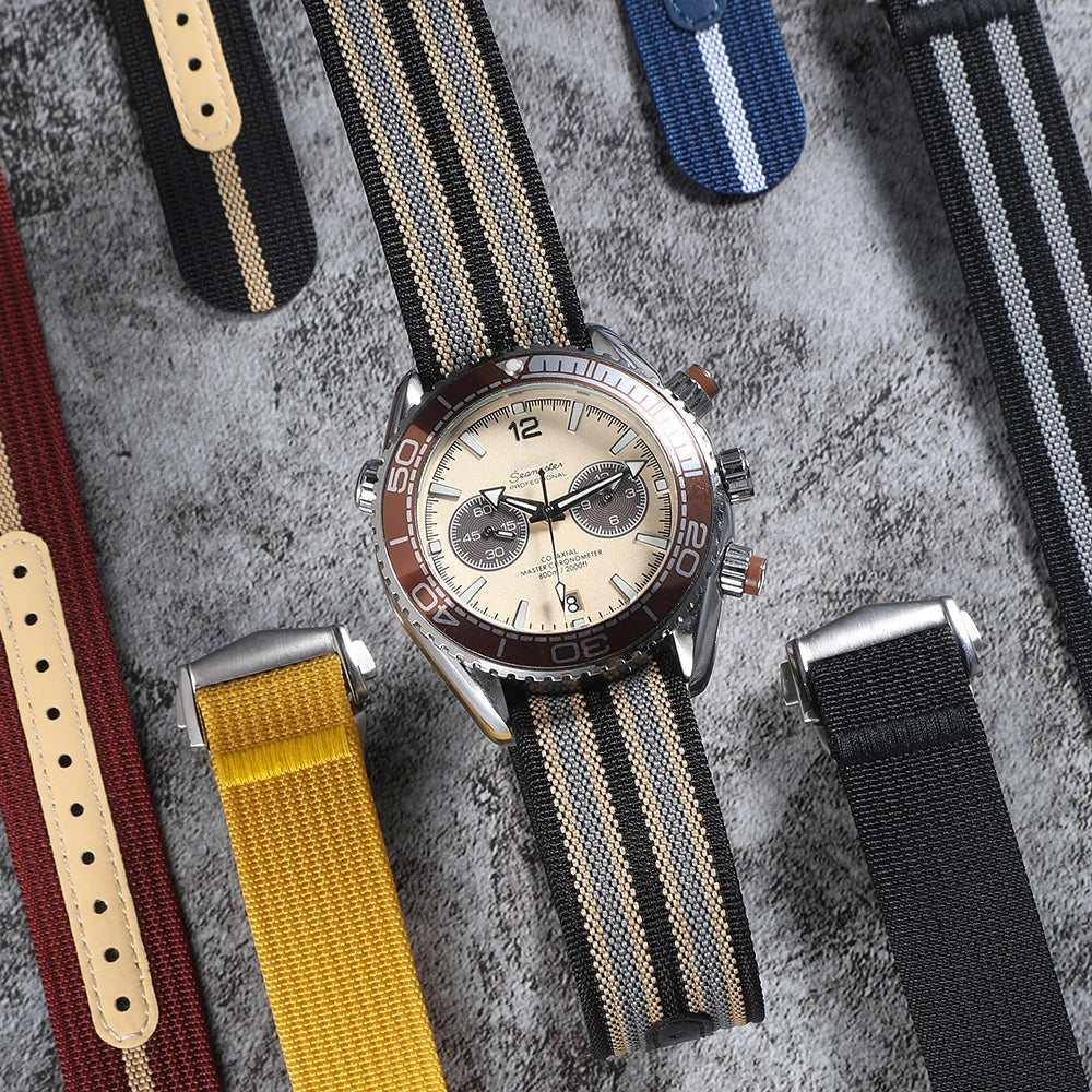 Bracelet de montre nervuré de qualité supérieure fermoir déployant en Nylon 20mm 22mm bracelet de montre pour Omega boucle pliante bracelet de montre bracelet de Sport pour hommes