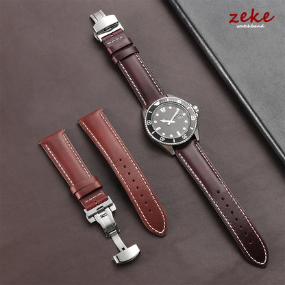 Bracelet de montre Vintage en cuir ciré à l'huile, 18mm 20mm 22mm, couche de tête universelle en cuir de vache, accessoires de Bracelet à boucle papillon