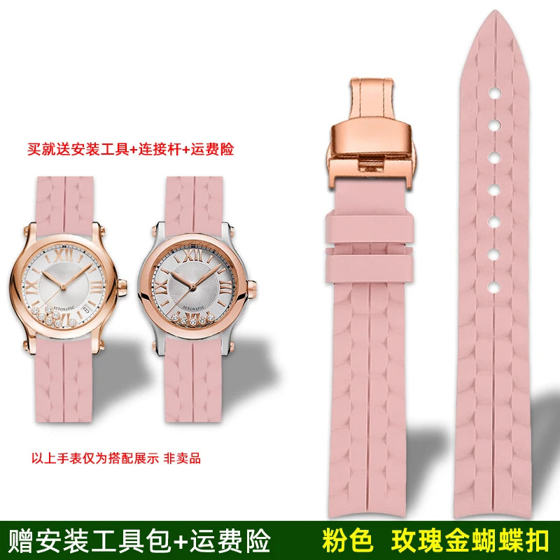 Montre Chopard Happy Diamond avec bracelet en silicone pour femme, bracelet de montre en caoutchouc étanche 15mm 18mm