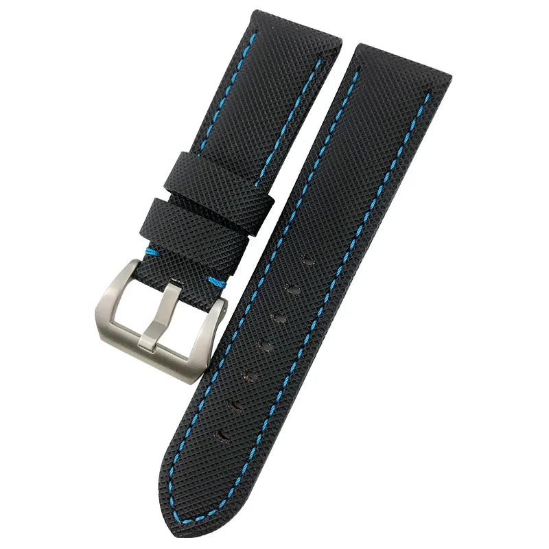 22mm 24mm 26mm Watch Strap for Panerai Luminor PAM01661, Black and Blue Nylon Fabric, Genuine Leather Canvas, Screw Pin Buckle