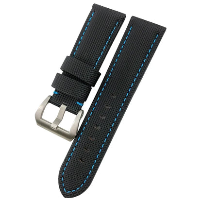 22mm 24mm 26mm Watch Strap for Panerai Luminor PAM01661, Black and Blue Nylon Fabric, Genuine Leather Canvas, Screw Pin Buckle