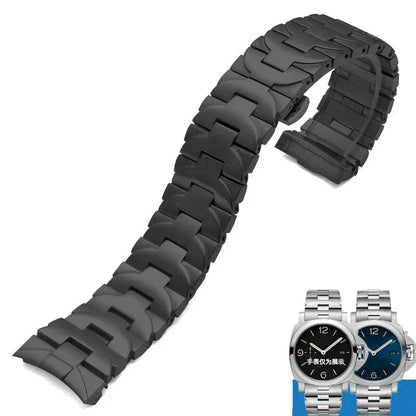 24mm pour Panerai Luminor série pam441 111 interface arc hommes bracelet de montre solide en acier inoxydable noir accessoires