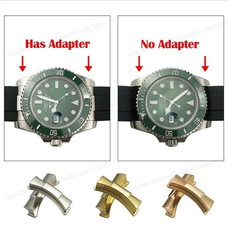 20mm Curved End Link for Rolex Watch Band Submariner Watch Strap Rubber Leather Strap Seamless Metal Connection 2PCS