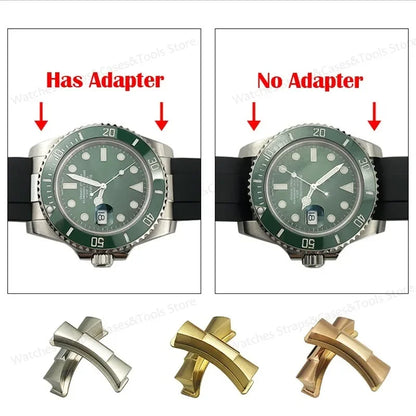 20mm Curved End Link for Rolex Watch Band Submariner Watch Strap Rubber Leather Strap Seamless Metal Connection 2PCS