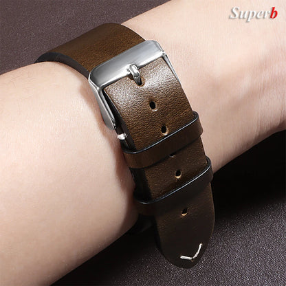 Bracelet de montre en cuir huilé vintage 18 mm 20 mm 22 mm 19 mm 21 mm 24 mm, sangle en cuir de vachette à couture universelle pour Seiko pour Omega